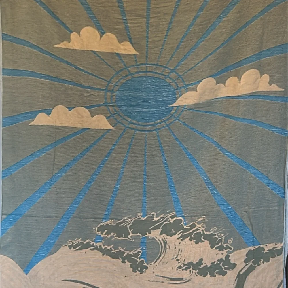 SWELL DAY SUN + OCEAN Tapestry Wall Art Woven Green + Mustard Blue + Yellow NEW!